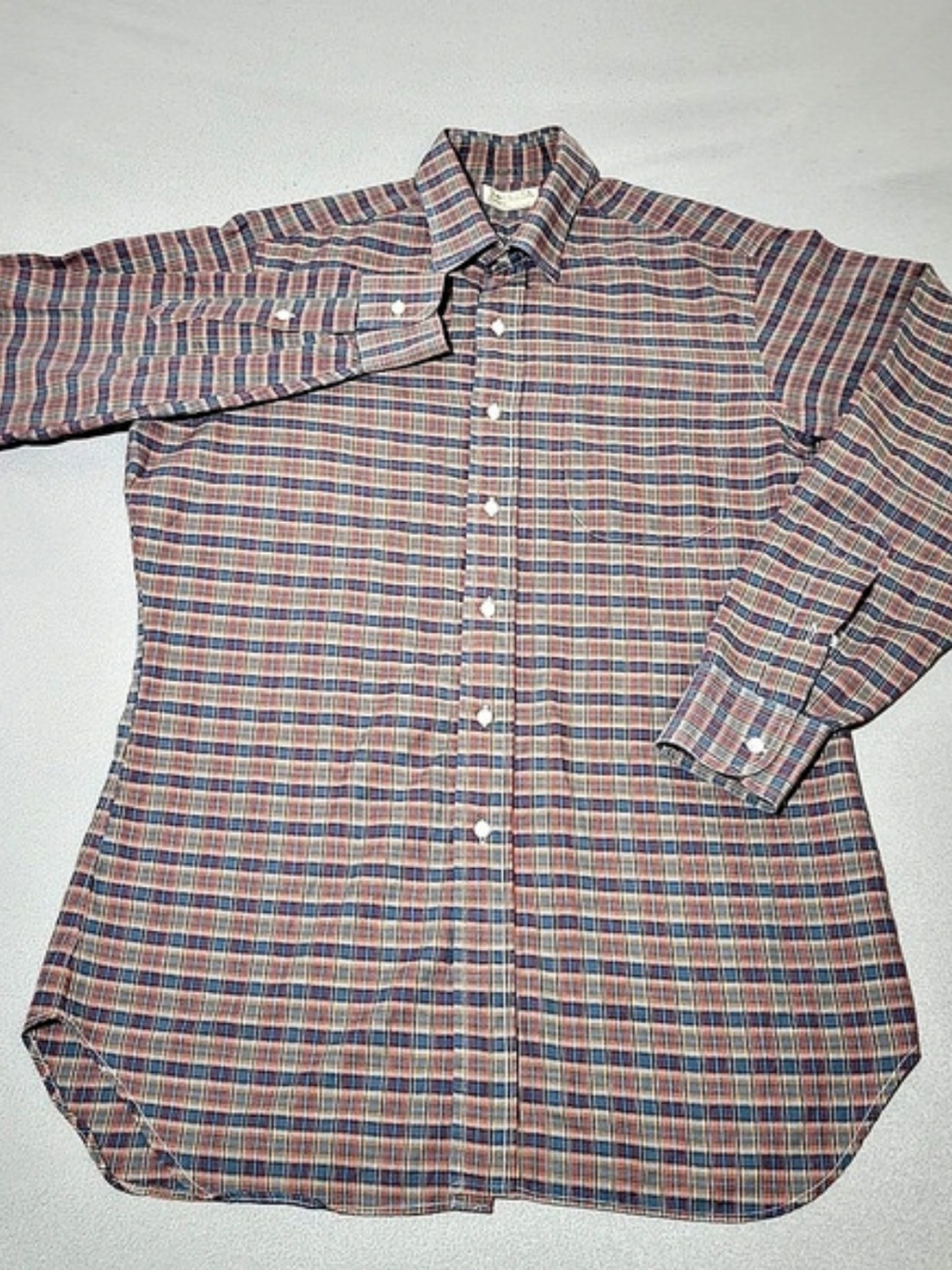 Vintage Tom James L-RA Custom Apparel Mens Plaid Button Down Shirt Made in USA